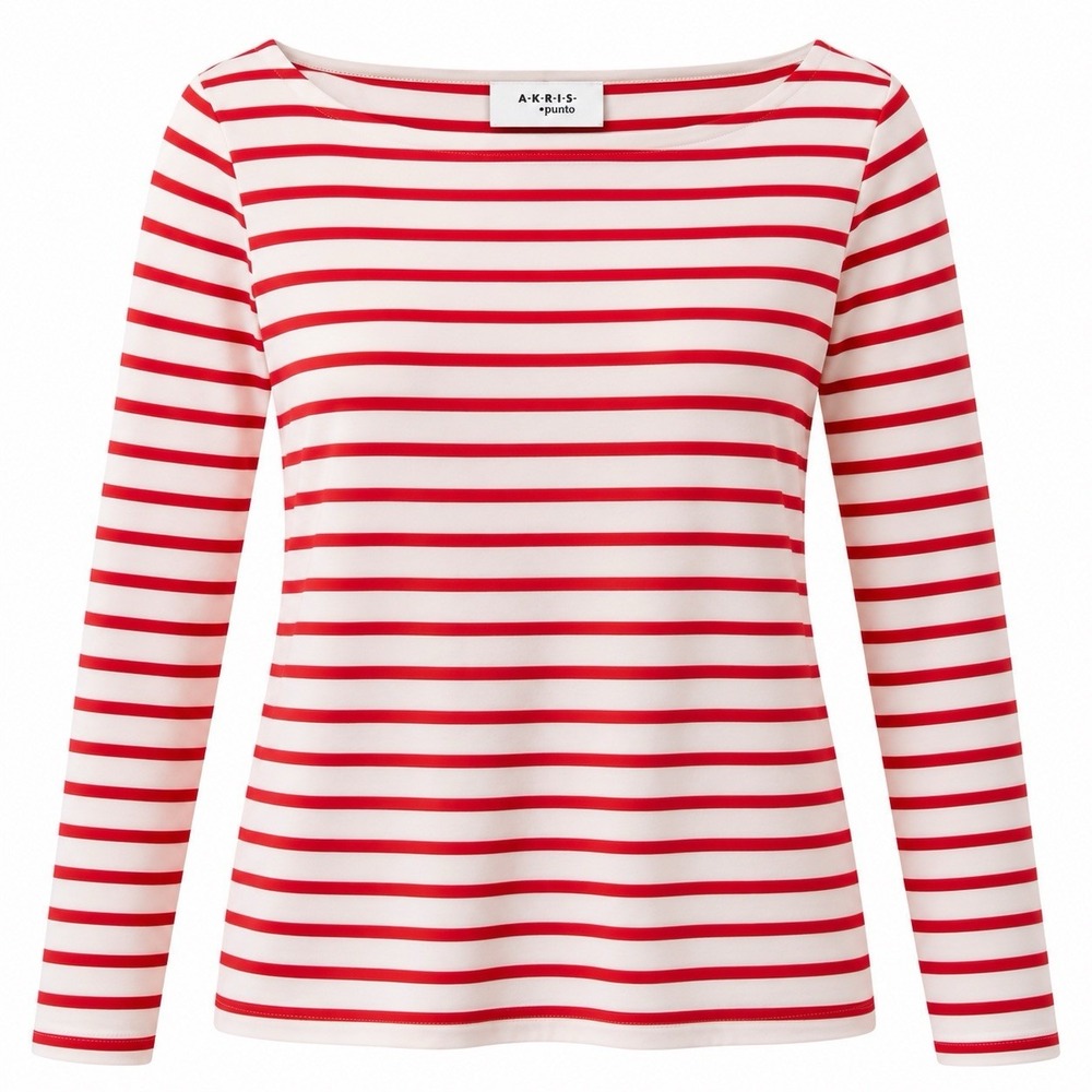 Akris Punto Top Womens 12 Red White Striped Long Sleeve Stretch Viscose Italy